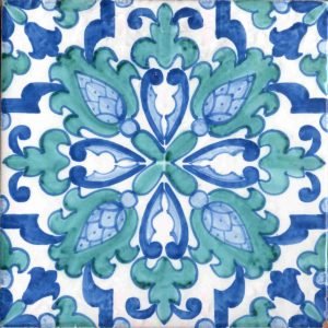 Piastrella maiolica Serie Moresca Marrakech azzurro/verde decoro pieno