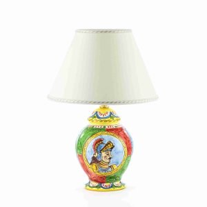 Abat-jour H cm 21 in ceramica in stile Carretto Siciliano con figura Paladino