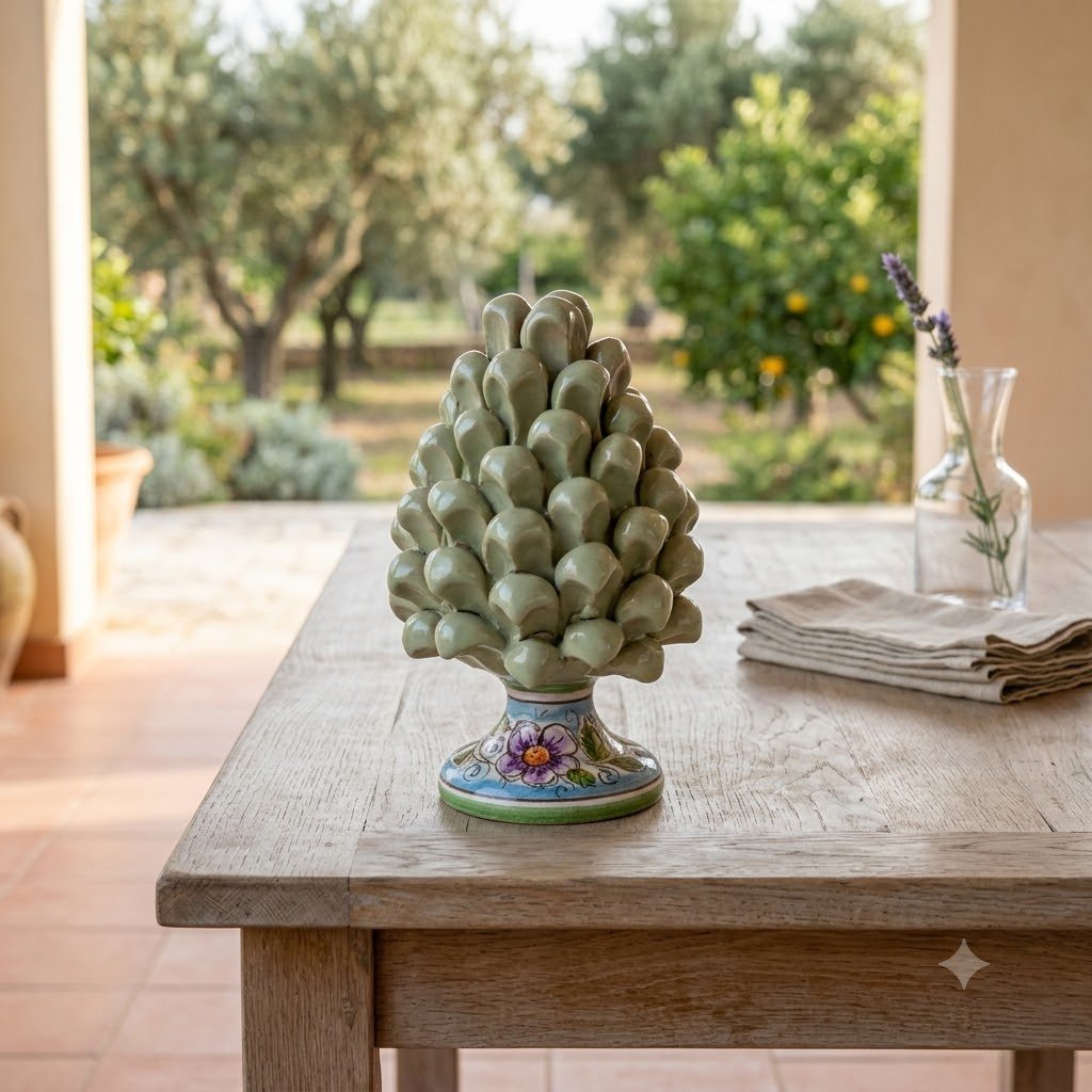 Pigna siciliana verde pastello decorata a mano Ceramica di Caltagirone varie misure