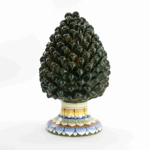 Pigna siciliana H cm 30 o 35 Verde Scuro con piede decorato a mano