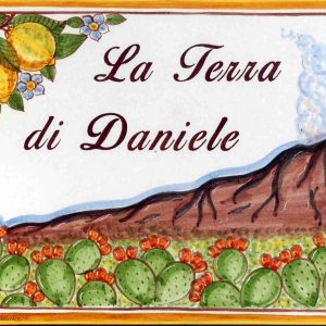 Targa maiolicata per insegne decoro Etna, limoni e fico d'india