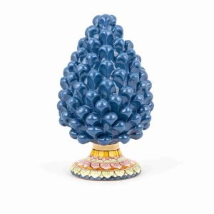 Pigna Blu H cm 20 con piede decorato in Ceramica di Caltagirone Fatta a Mano