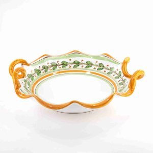 Fruttiera smerlata con manico Ø cm 35 in ceramica decoro Acanto