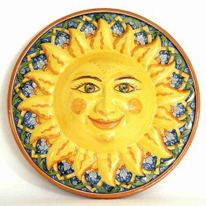 Sole in Ceramica da Parete (ø cm 43) Decorato a Mano, Sole Caltagirone.