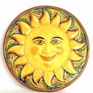 Sole Decorativo da Appendere (ø cm 43) in Ceramica di Caltagirone Fatto a Mano