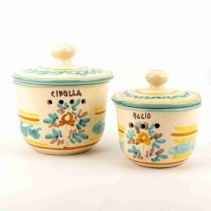 2 Contenitori per aglio e cipolla in ceramica siciliana di Caltagirone