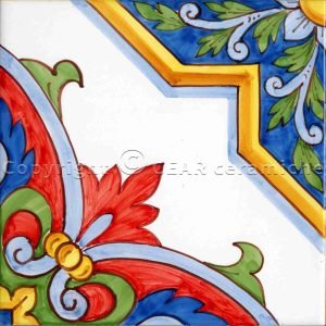Piastrella di Caltagirone decorata a mano Serie Carretto Siciliano con motivo floreale e geometrico