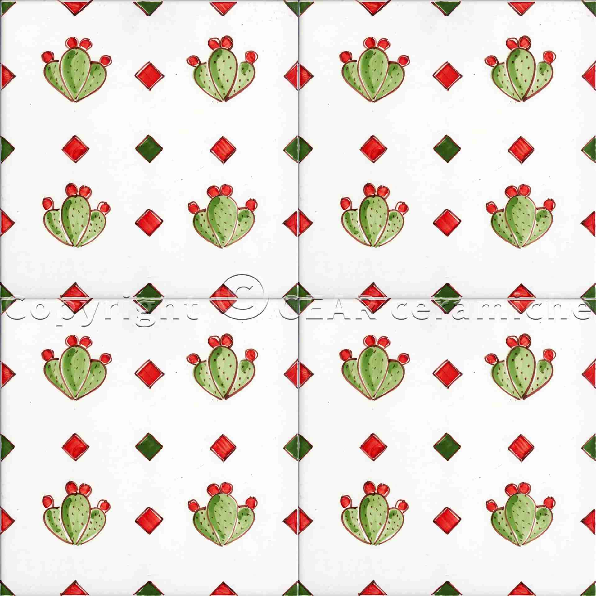 Mattonella decorata a mano Palette Ficodindia serie Carretto Siciliano