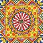 Piastrella siciliana rosa dei venti decorata a mano Serie Carretto Siciliano