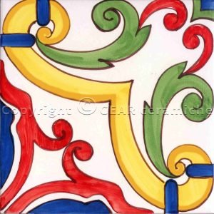 Piastrella tradizionale decorata a mano Caltagirone Serie Carretto Siciliano varie misure