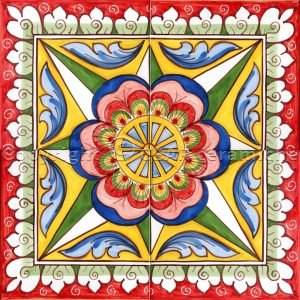 Piastrella decorata a mano Caltagirone Serie Carretto Siciliano Stella Floreale vari formati