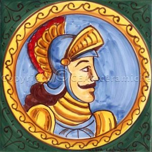 Piastrella siciliana decorata a mano motivo Paladino Carretto Siciliano