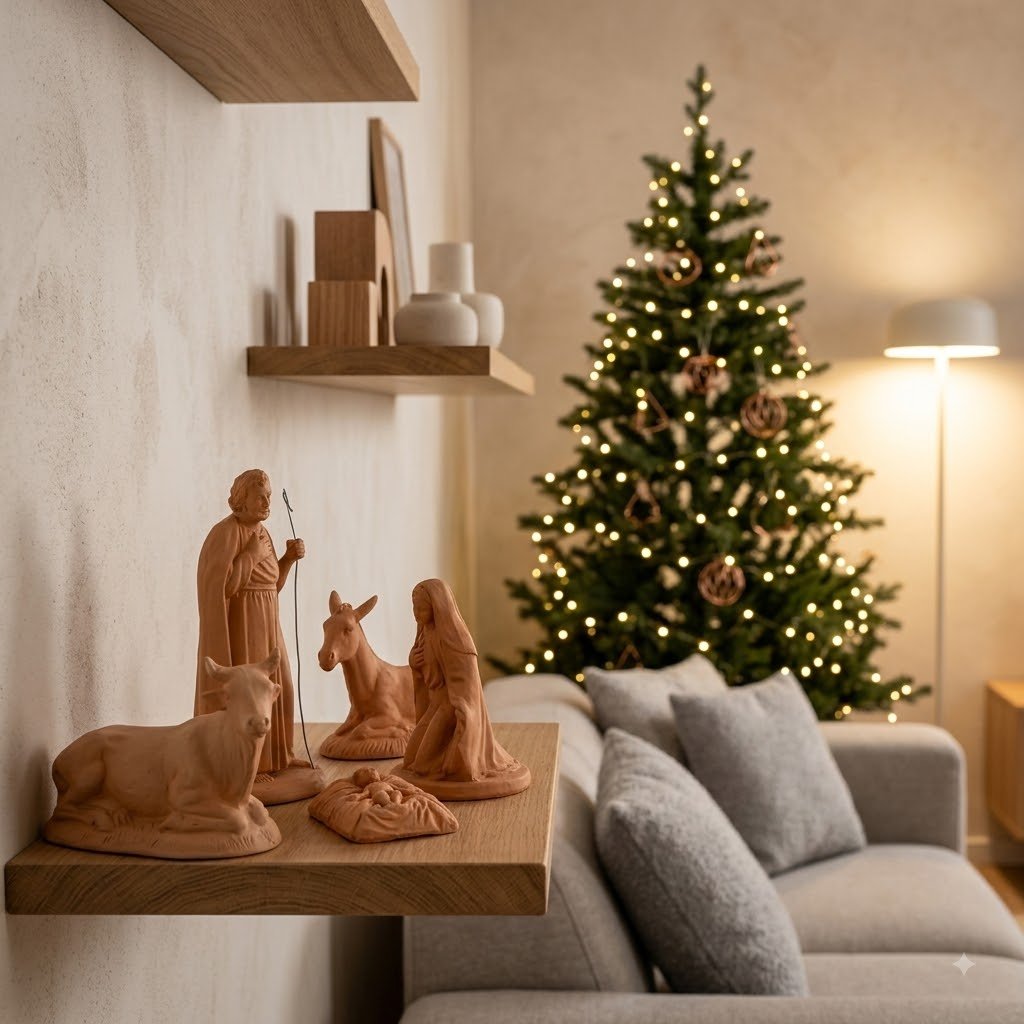 Natività 5 pezzi in terracotta, Statuine Presepe in ceramica di Caltagirone fatte a mano