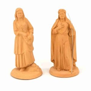 2 Statuine Presepe in ceramica di Caltagirone, pastore e ragazza