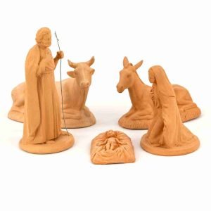 Natività 5 pezzi in terracotta, Statuine Presepe in ceramica di Caltagirone fatte a mano
