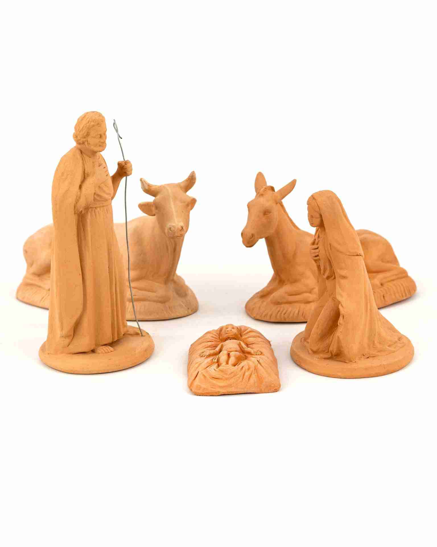 Natività 5 pezzi in terracotta, Statuine Presepe in ceramica di Caltagirone fatte a mano