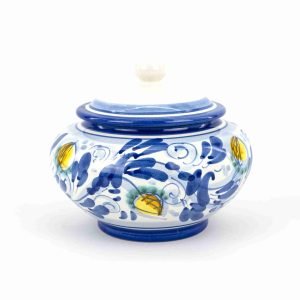 Biscottiera in ceramica siciliana di Caltagirone decorata a mano decoro '600 BLU