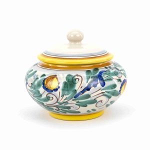 Biscottiera in ceramica siciliana di Caltagirone decorata a mano decoro '600 GIALLO