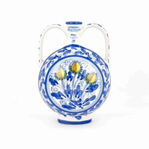 Fiasca tradizionale in ceramica siciliana di Caltagirone, realizzata e decorata a mano