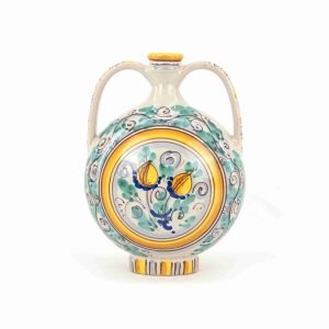 Fiasca tradizionale in ceramica siciliana di Caltagirone, realizzata e decorata artigianalmente a mano