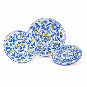 Tris di piatti murali ornamentali decoro '600 BLU