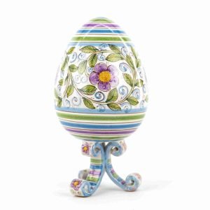 Uovo decorativo in ceramica siciliana di Caltagirone fatto a mano