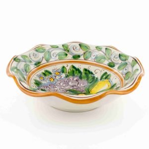 Fruttiera smerlata in ceramica di Caltagirone