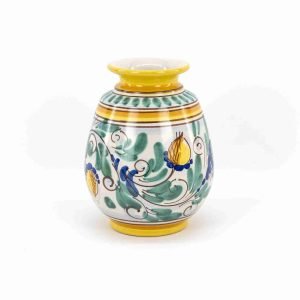 Vasetto ornamentale in ceramica siciliana di Caltagirone fatto a mano H cm 15 decoro giallo