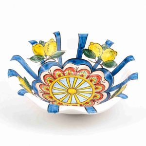 Portadolci fruttiera in ceramica di Caltagirone in Stile Carretto Siciliano decoro Ruota Carretto