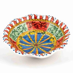 Svuotatasche fruttiera in ceramica siciliana in Stile Carretto Siciliano decoro Ruota Carretto