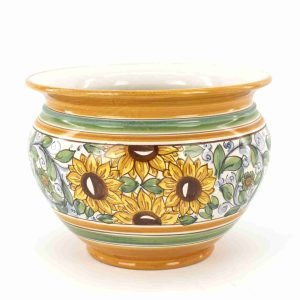 Portavaso in Ceramica Ø cm27 Fatto a Mano, Ceramica di Caltagirone con Girasoli