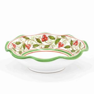 Fruttiera smerlata natalizia in ceramica di Caltagirone