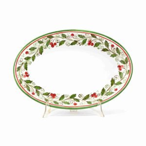 Vassoio ovale in ceramica di Caltagirone decoro AGRIFOGLIO