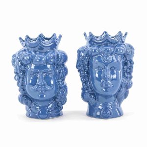 Teste di Moro H cm 25 o 35 colore Blu in Ceramica di Caltagirone Fatta a Mano