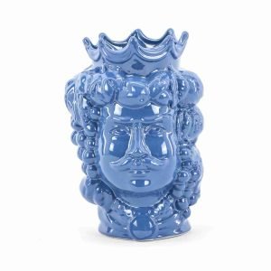 Testa di Moro colore Blu siciliana H cm 25 in Ceramica di Caltagirone Fatta a Mano