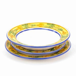 Posto tavola, set di 3 piatti in ceramica con falda decoro FLORA