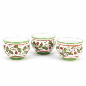 Tris di vasetti in ceramica siciliana di Caltagirone fatti a mano decoro AGRIFOGLIO
