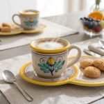 Tazza da colazione con piatto vassoio porta biscotti / brioche decoro AMBRA