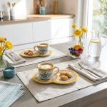 Tazza da colazione con piatto vassoio porta biscotti / brioche decoro AMBRA