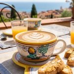 Tazza jumbo con piatto vassoio porta biscotti / brioche decoro AMBRA