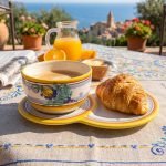 Tazza jumbo senza manico con piatto vassoio porta biscotti / brioche decoro AMBRA