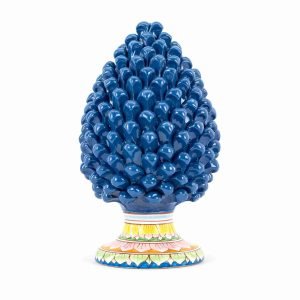 Pigna Blu H cm 35 con piede decorato in Ceramica di Caltagirone Fatta a Mano