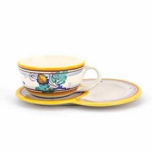 Tazza jumbo con piatto vassoio porta biscotti / brioche decoro AMBRA