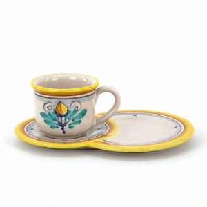 Tazza da colazione con piatto vassoio porta biscotti / brioche decoro AMBRA