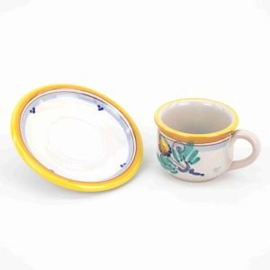 Tazza da the con piatto in eramica di Caltagirone decorata a mano. Decoro AMBRA