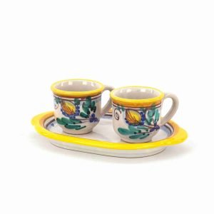 Set di due tazzine da caffè con vassoio decoro AMBRA