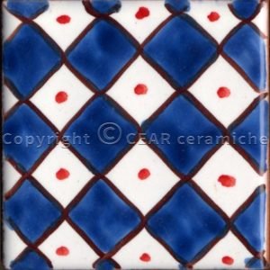 Tozzetto in maiolica cm 5x5 decorato a mano Griglia blu