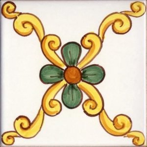 Piastrella cm 10x10 decorata a mano Caltagirone serie Ispanica decoro Arcos